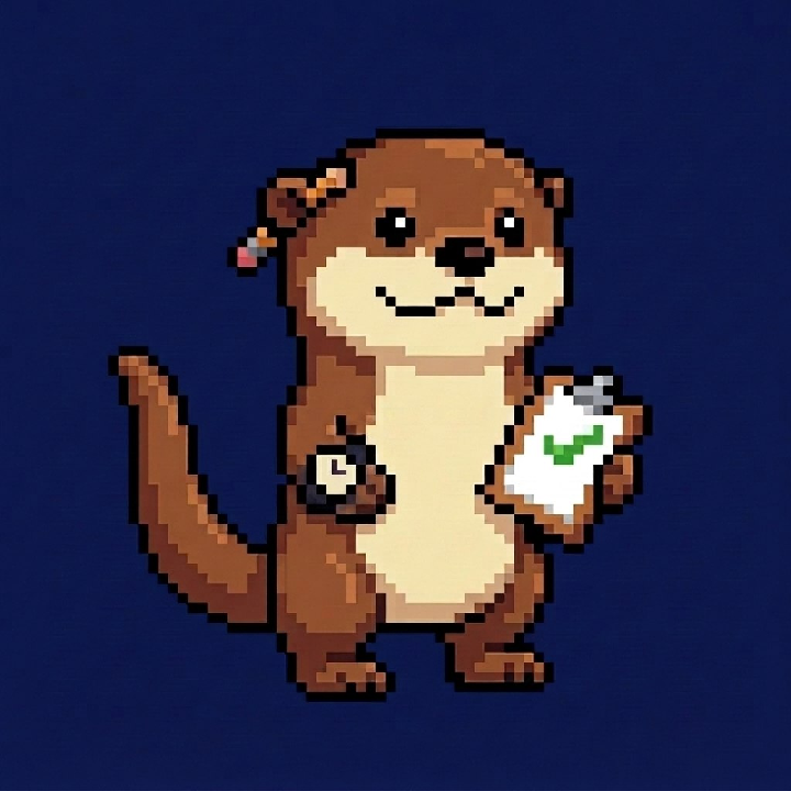 Хабби – пиксельная выдра-планировщик с блокнотом и карандашом, маскот Habit Otter
